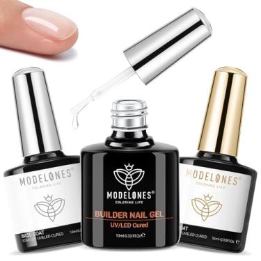 Imagem de modelones 3 peças de gel para unhas Top Coat Builder com base de gel, sem lenços – acabamento brilhante e de longa duração, kit de unhas transparentes para extensão de construção de ápice espessante