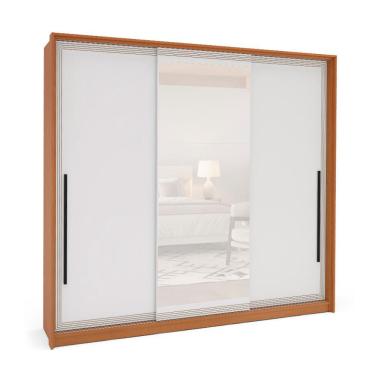 Imagem de Guarda-Roupa Casal com Espelho Valência 3 Portas 4 Gavetas Freijó e Branco