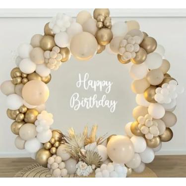 Imagem de Kit de arco de balão Boho com 185 peças - Guirlanda de balão rosa empoeirado e kit de arco de balão de blush, balões de borracha brancos e dourados para celebrações de festas, vários tamanhos para