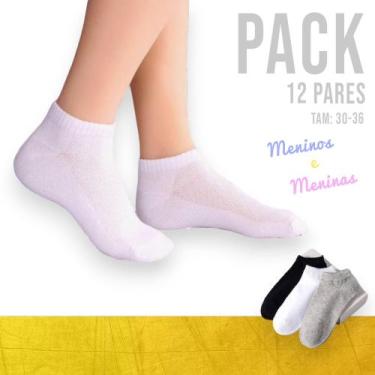 Imagem de Kit 12 Pares Meia Soquete Infantil Unissex Branca Preta Sortida 30-36 