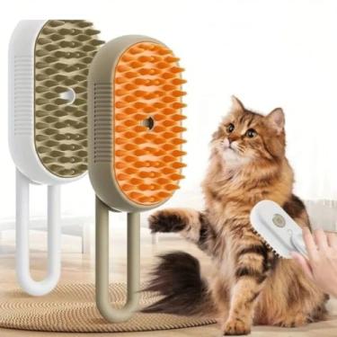 Imagem de Escova Para Gato e Cachorro Vapor 3 Em 1 Autolimpante Para Massagem Estimação Remoção De Pêlos Removedor - Recarregável com cabo USB, cor aleatória.