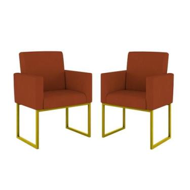 Imagem de Kit 02 Cadeiras Poltrona Decorativa Sala Quarto Base Dourado - Balaqui
