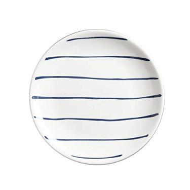 Imagem de Pratos de sobremesa prato de bife branco com faixa azul, prato de cerâmica de 20 cm adequado para macarrão, sobremesa, salada, prato de jantar seguro para micro-ondas, 4 peças Pratos de salada para