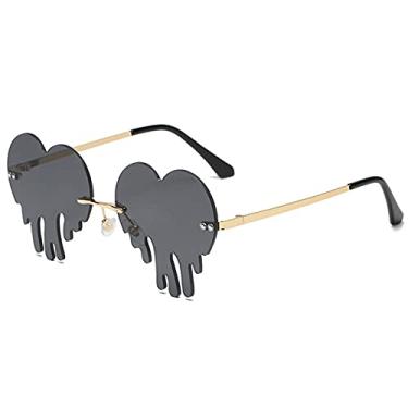 Imagem de BOJOD Óculos de sol femininos em formato de coração gotejando, óculos de sol modernos para festas, Preto, P