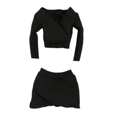 Imagem de Almencla Top curto feminino em escala 1:6, saia curta, cosplay, traje clássico feito à mão, roupas de figura de ação para figura de ação feminina de, Preto