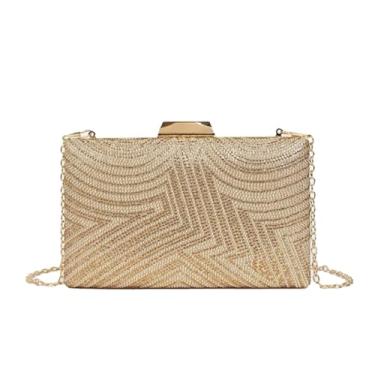 Imagem de Bolsa Clutch Festa Feminina Dourada Tecido Poliéster Mão Ombro Transversal Com Correntes Removíveis