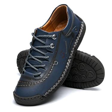 Imagem de alcubieree Sapatos Casuais Masculinos De Couro, Tênis Confortáveis Da Moda, Mocassins Leves, Para Caminhada E Direção, Homens (Tamanho 7,5-13) Azul