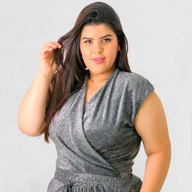 Imagem de Body Plus Size Feminino Blusa Transpassado Brilho Moda Luxo - Catwalk,