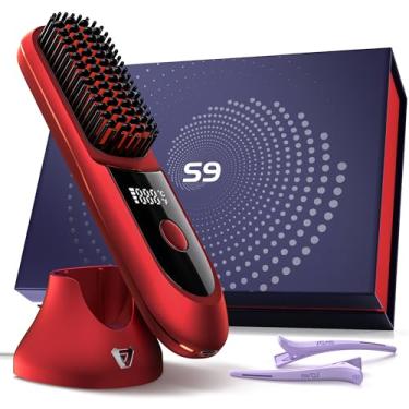 Imagem de VELORlA Escova alisadora de cabelo sem fio com base de carregamento – Display LED, 300 m de comprimento negativo e 3 temperaturas, aquecimento rápido, 160 a 200 °C, anti-frizz Travel HaiStyler