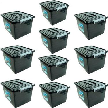 Imagem de Kit 10 Caixa Organizadora Multiuso Preta C/ Tampa 30L - Arqplast