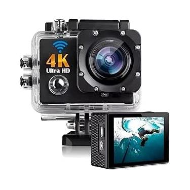 Imagem de Câmera de Ação 4K Ultra HD com Wi-Fi e Zoom Digital – À Prova d’Água, Sensor CMOS, 64GB Capture Aventuras em 4K! Câmera de Ação Wi-Fi com Zoom 30m, Ângulo 170°, com Acessórios