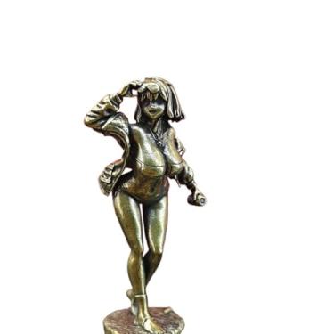 Imagem de Latão postura em pé sexy biquíni sexy beleza feminina miniatura estátua, metal cabelo curto menina escultura estatuetas arte corporal desktop pesos de papel ornamentos decoração de carro