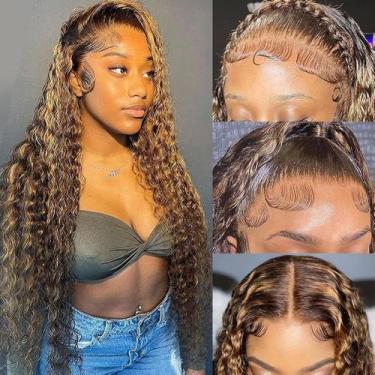 Imagem de Perucas frontais de renda bangjazz Deep Wave 30" Cabelo humano 180% de