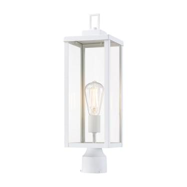 Imagem de GRUENLICH Luminárias de poste de lâmpada externa, lanterna de poste externa com vidro temperado, iluminação de poste de cerca de 20,5 polegadas para caminho de jardim e quintal, branco, 1 pacote