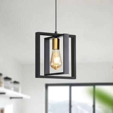 Imagem de Daoseolo Luminária pendente de casa de fazenda industrial preta, luminária de pendurar rústica de metal vintage, luminária pendente de ilha de cozinha de altura ajustável, mini lâmpada de teto para