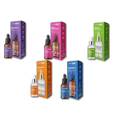 Imagem de Kit com 5 Sérums - Rosa Mosqueta, Secativo, Clareador, Peptídeos, Bioretinol REVENDA