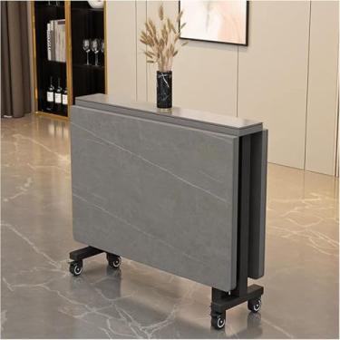 Imagem de Mesa De Jantar Dobrável Com 6 Rodas - Mesa De Jantar Versátil Em Ardósia, Extensível E Economizadora De Espaço Para Espaços Pequenos - Ideal, Dark Gray, 100x60x75cm/39.4x23.6x29.5in