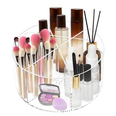 Imagem de DJAPWPX Suporte de caneta de acrílico, 6 compartimentos, organizador de lápis transparente giratório de 360° com alça para pincel de tesoura de giz de cera