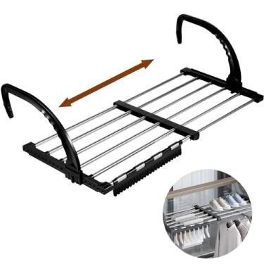 Imagem de KHZSPP Estante portátil para secar roupas para varandas, peitoril da janela, toalheiro dobrável para uso interno e externo, suporte retrátil para lavanderia com clipes para secagem (estilo 01)