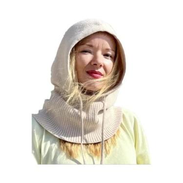 Imagem de Gorro De Inverno Feminino Quente De Cashmere Tricotado Com Capuz E Cob
