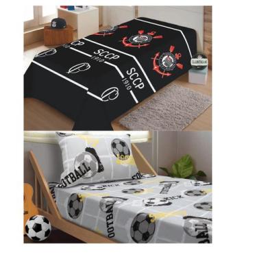 Imagem de Kit Quarto Manta Corinthians e Jogo de Cama Futebol - Portallar/Jolite