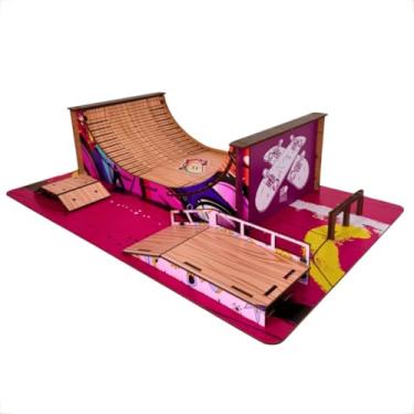 Imagem de Pista de Skate de Dedo com 3 Rampas - Mini Rampa com Corrimão para Manobras Radicais (Rosa)