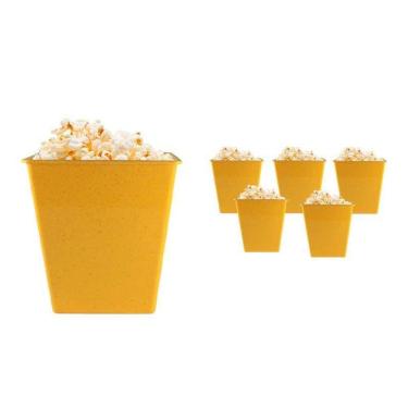 Imagem de Kit 6 Pipoqueira Retrô Fibra Madeira Amarelo 2,6L