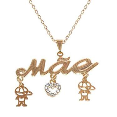 Imagem de Colar Escrita Mãe Com Pingente Filhos 2 Meninos Folheado A Ouro 18k