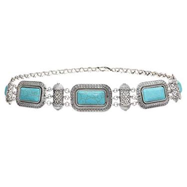 Imagem de Corrente de Corrente de Corrente de Cintura com Borla de Prata Cigana Tribal Esculpida Flor Tribal Idealway