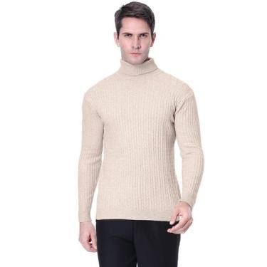 Imagem de Suéter masculino QZH.DUAO, casual, justo, de gola alta, cáqui