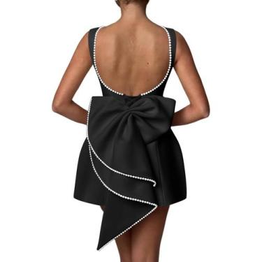 Imagem de Vestido de festa Aosadin Mini Prom para mulheres em cetim preto