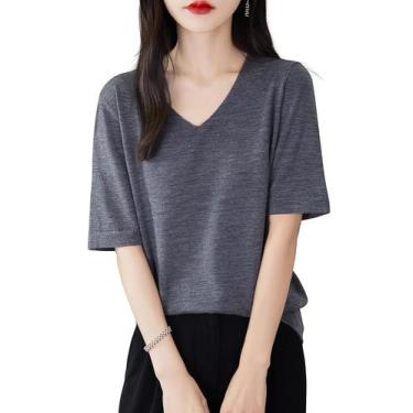 Imagem de Camisa de camada base Chanyarn 100% lã merino com decote em V para mul