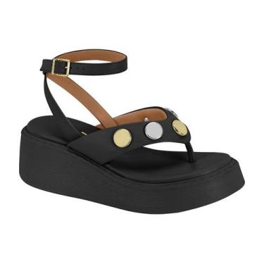 Imagem de Papete Sandalia Vizzano Flat Tira Com Tachas Amarração Preto, Preto, 3