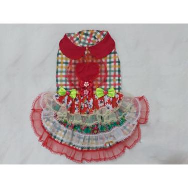 Imagem de Vestido Pet Festa Junina Xadrez Com Rendas - Tamanho M