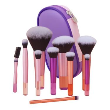 Imagem de Kit 10 Pincéis de Maquiagem com Estojo Cerdas Sintéticas Macias, Portátil e Completo para Base, Pó, Blush, Corretivo e Sombras – Travel Size Ideal para Presente, Uso Diário e Adolescentes