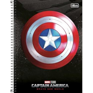 Imagem de Tilibra - Caderno Espiral Capa Dura Universitário 10 Matérias Capitão América 160 Folhas - Fundo Preto - Escudo