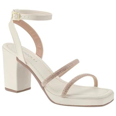 Imagem de Sandália Feminina Salto Bloco Grosso Alto Meia Pata Strass (Off-white, BR, Adulto, Numérico, 37)