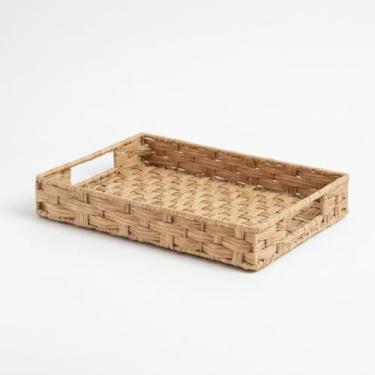 Imagem de Bandeja Retangular Decorativa com Alça 38x28cm – Cesto Organizador Estilo Rattan para Servir Café, Petiscos e Decoração