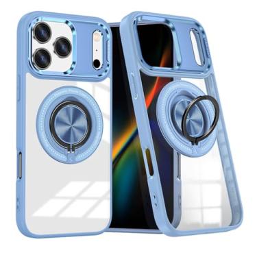 Imagem de POYUFRG Capa magnética para iPhone 17 Pro Max/17 Pro/17 Air/17, capa de telefone fina transparente antiamarelamento com anel giratório de metal, capa de suporte, cromada, 17 Pro