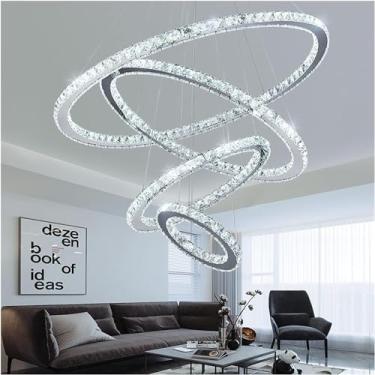 Imagem de Lustre LED Lustres Cristal Luminária Compatível com Sala de Estar Controle Remoto Lâmpada Pendente Decoração de Quarto, Luz Pendente, Branco Quente-4Anel30 50 70 90cm