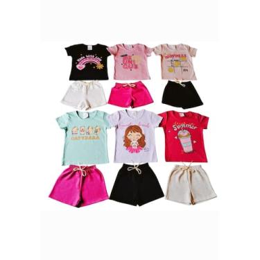 Imagem de kit 12 Peças de Roupas Infantil Feminina 6 Camisetas e 6 Bermudas - Se