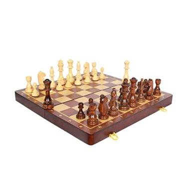 Imagem de GeRRiT Conjunto de xadrez internacional de madeira 43 cm x 43 cm, conjuntos de xadrez para adultos, conjunto de xadrez magnético, conjunto de tabuleiro de xadrez dobrável, tamanho casal