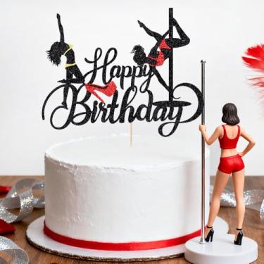 Imagem de Sodasos Topo de bolo Pole Dance Girl, decorações de despedida de solteira Engraçado Sexy Pole Dancer Decorações de bolo para meninas legais tema esportivo decoração de bolo de festa de aniversário