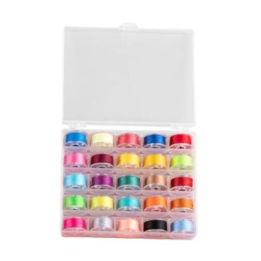 Imagem de Baoblaze Bobinas de linha pré-enroladas com caixa de bobinas, carretéis de costura doméstica, recipiente de ferramentas, organizador de linhas, Linha de 25 Cores