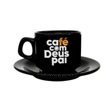 Imagem de Xícara Preta Pires Café Com Deus Pai Porções Diárias De Paz - VilelaGG
