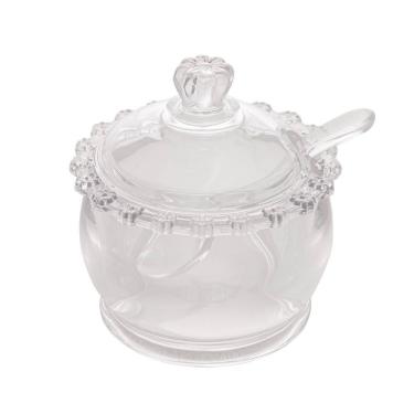 Imagem de Açucareiro de Cristal C/Colher Plástica Daisy Transparente 11x10,5cm Wolff