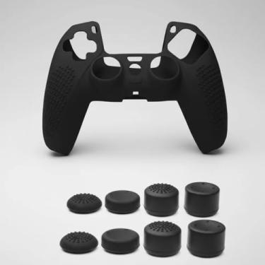Imagem de Capa Protetora de Silicone Controle PS5 + Kit 8 Grips Analógico Protetor em Silicone Preto Controle Acessórios