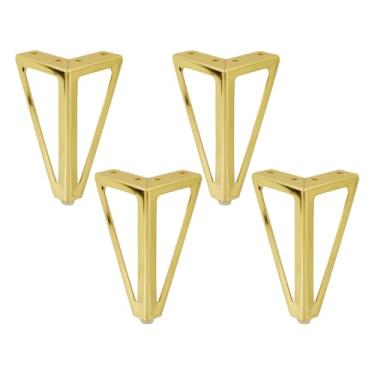 Imagem de Geesatis Pacote com 4 pernas de mesa douradas de 15 cm - Pernas de móveis de metal com ferragens de montagem para mesas, mesas de centro, prateleiras, fácil instalação