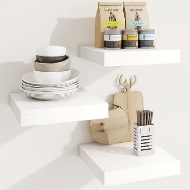 Imagem de Marsmiles Prateleiras quadradas flutuantes para parede, 30,5 cm L x 30,5 cm P x 3,8 cm A, pacote com 3 pequenas prateleiras de madeira projetadas montadas na parede com suportes invisíveis para sala