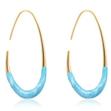 Imagem de Bi&Yamigeo Brincos de argola aberta em gota para mulheres, revestimento esmaltado, oval, puxar através de gota de água rasgada, Latão, Sem pedra preciosa